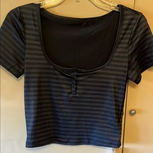 SHEIN Black and Gray Fitted Crop T-Shirt with Tie Front